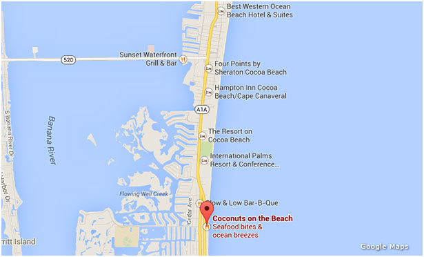 Google Map Of Coconuts On The Beach in Cocoa Beach Florida